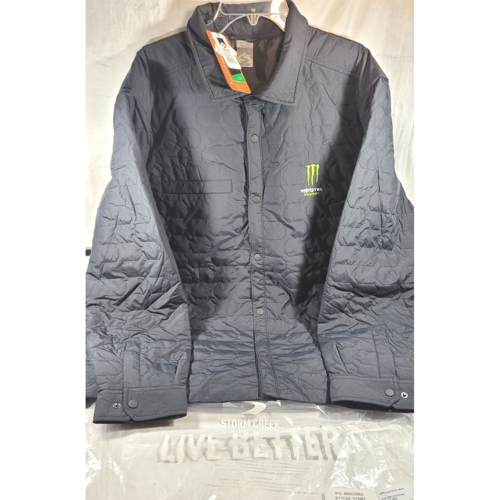 Storm Creek Men's Embroidered Monster Energy Drink Quilted Jacket - Black - 2XL